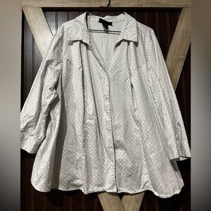 Lane Bryant White Polka Dot Button-Down Shirt